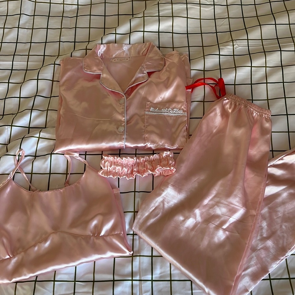 Pink silk pajama set